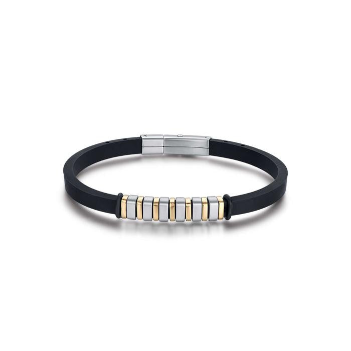 Bracelet en silicone noir avec éléments en or et acier noir