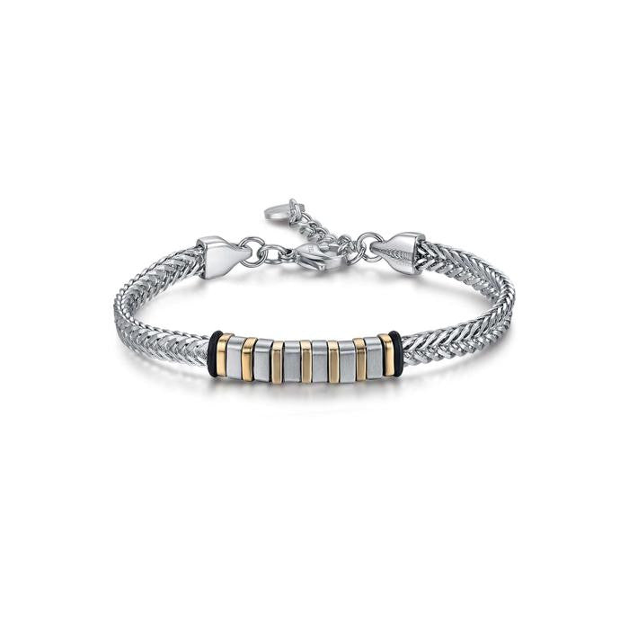 Bracelet en acier avec éléments en acier doré et noir