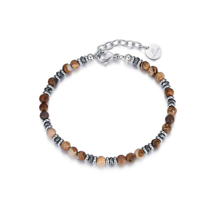 Steel Bracelet With Brown Stones And Hematite