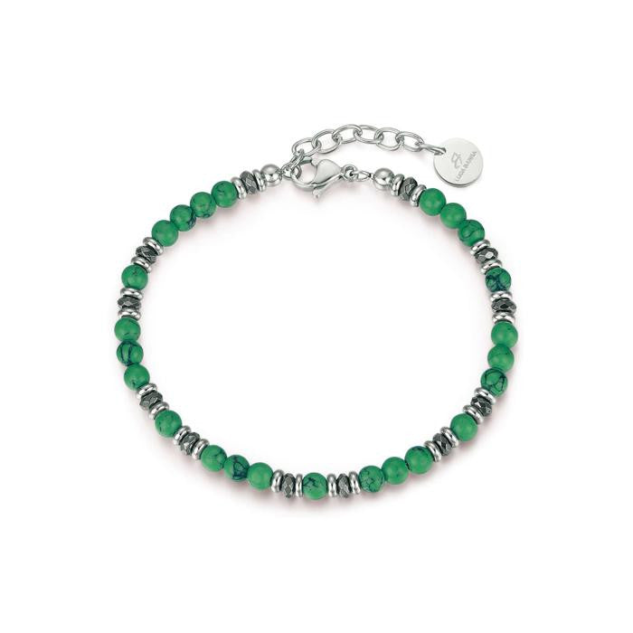 Steel Bracelet With Green Stones And Hematite
