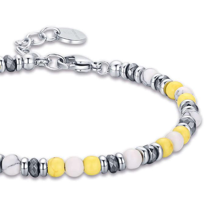 Bracelet en acier avec pierres jaunes et blanches