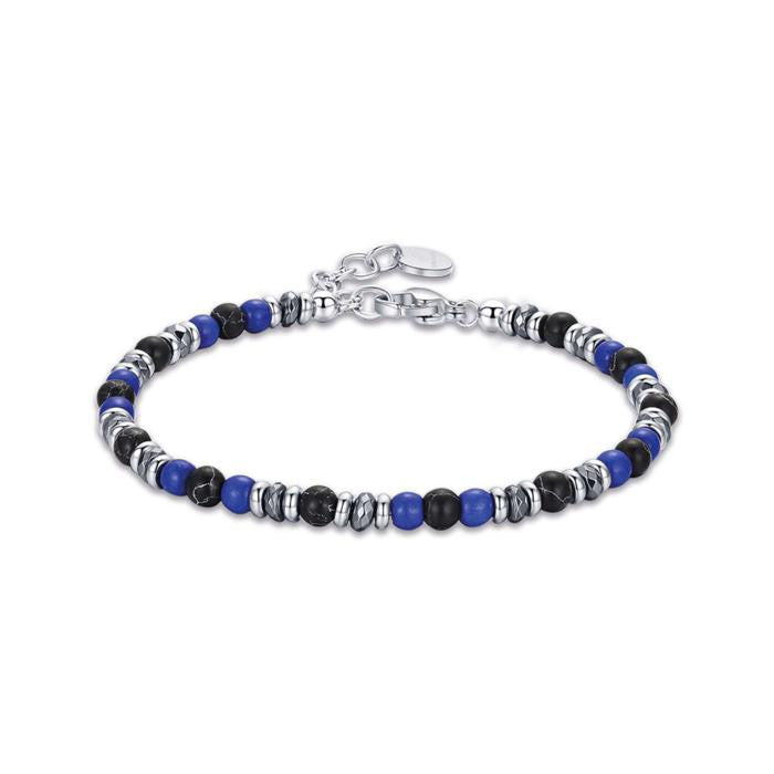 Steel Bracelet With Blue And Black Stones
