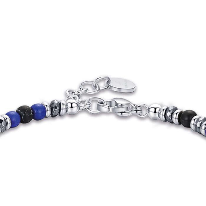 Steel Bracelet With Blue And Black Stones