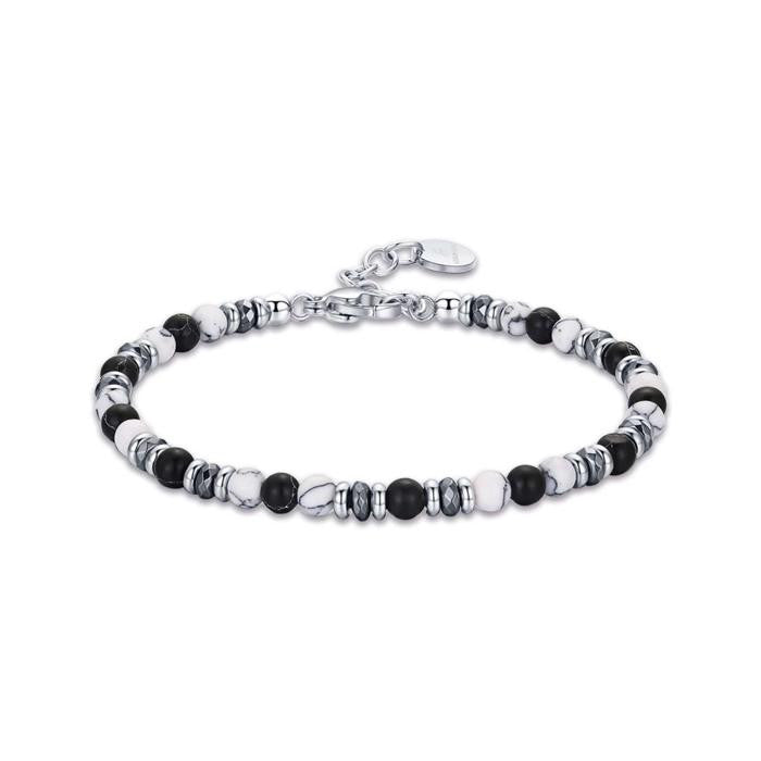Steel Bracelet With Black And White Stones