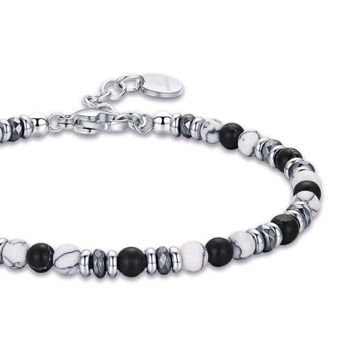 Steel Bracelet With Black And White Stones