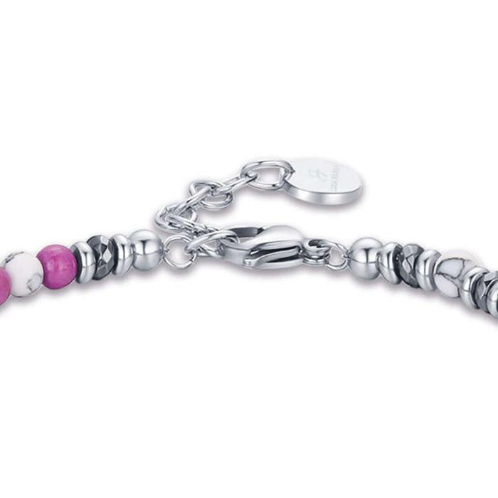 Steel Bracelet With Purple And White Stones