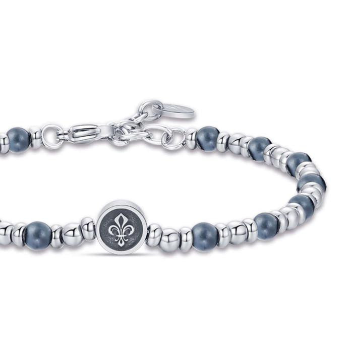 Bracelet en acier avec lys et hématite grise