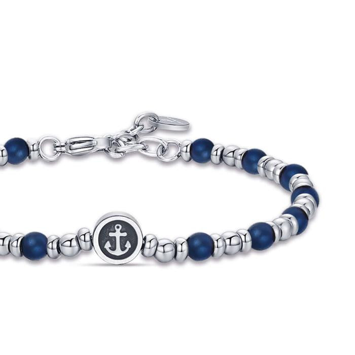 Bracelet en acier avec ancre et hématite bleue