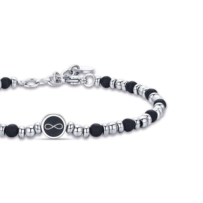 Steel Bracelet With Infinity And Black Agate
