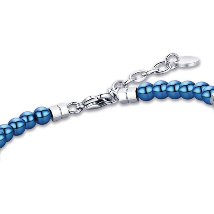 Bracciale in acciaio con pietre blu ed elementi in acciaio