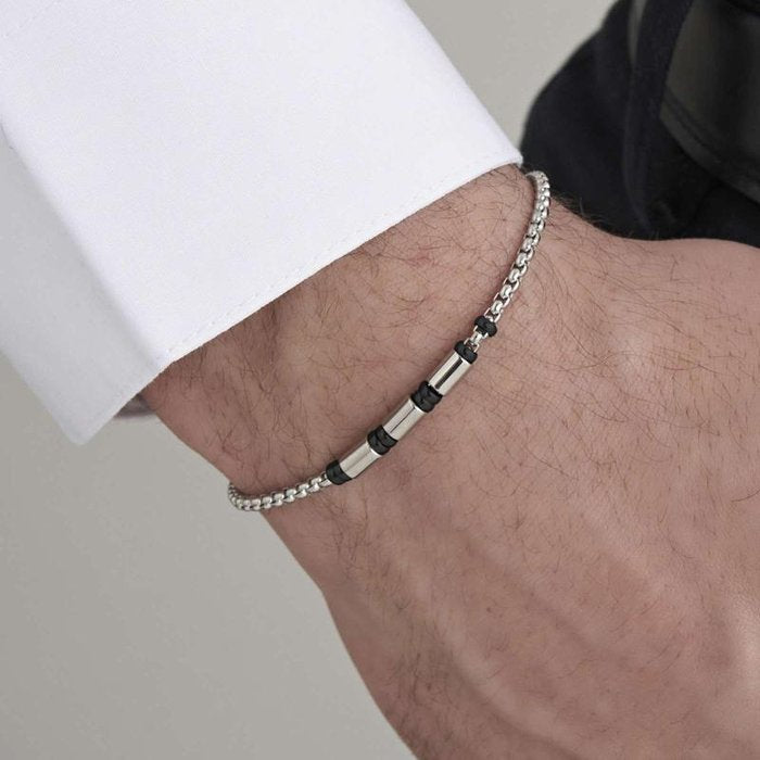 Steel bracelet with black IP elements