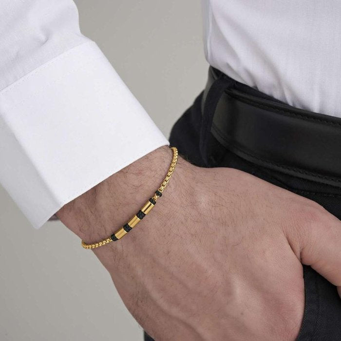 IP gold steel bracelet with IP black elements