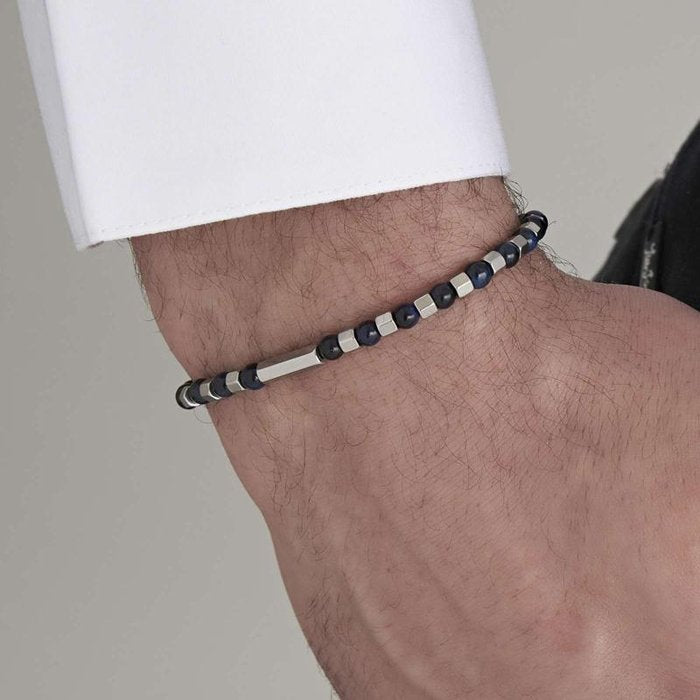 Steel bracelet with blue stones