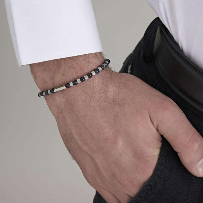 Steel bracelet with blue stones