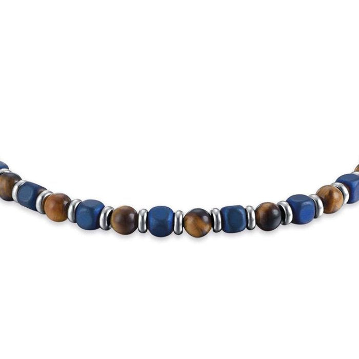 Steel bracelet with tiger eye and blue stones