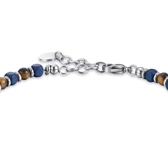 Steel bracelet with tiger eye and blue stones