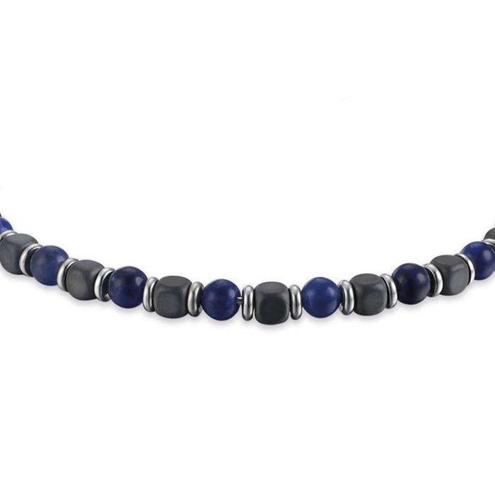 Steel bracelet with black and blue stones