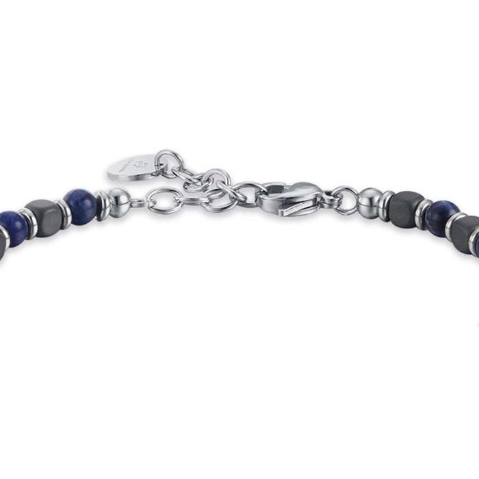 Steel bracelet with black and blue stones
