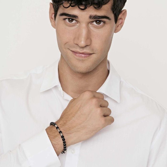 Bracciale in acciaio con pietre nere