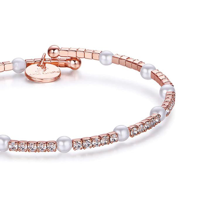 Bracelet en métal avec pierres et perles blanches Ip Pink
