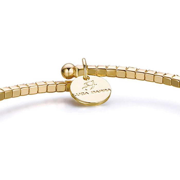 Bracelet en métal avec pierres et perles blanches, plaqué or
