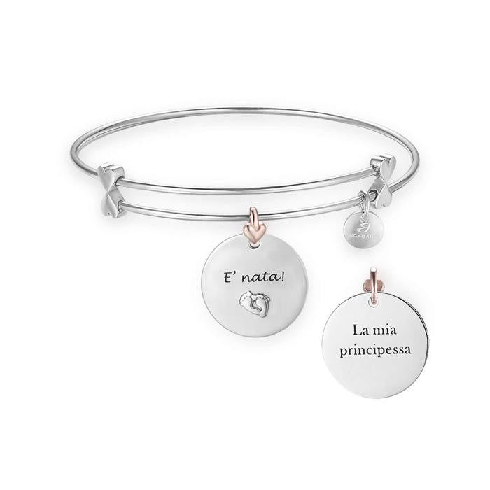 Bracelet en acier avec inscription « Elle est née et ma princesse »