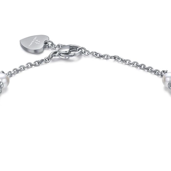 Steel Bracelet With White Pearls And Hearts