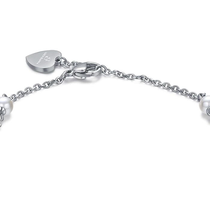 Bracelet en acier avec perles blanches et cœurs Ip Rose
