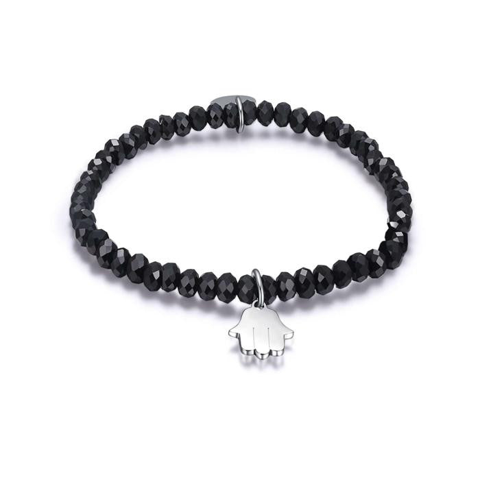 Bracelet avec cristaux noirs et main de Fatima