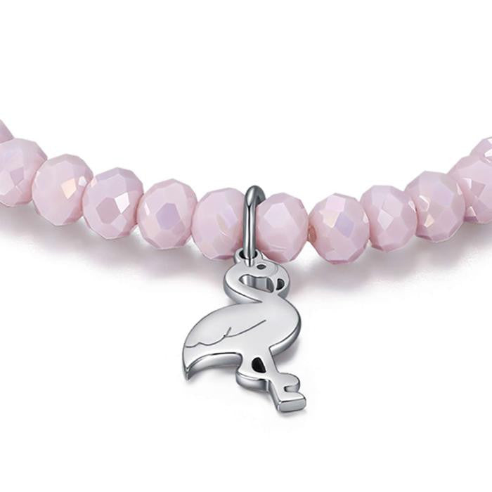 Bracelet Cristal Rose et Flamant Rose