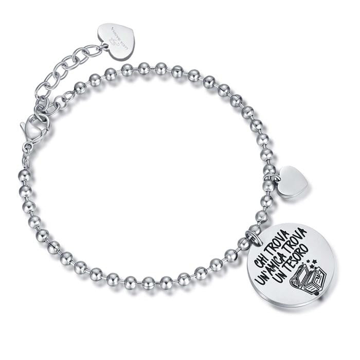 Bracelet en acier avec la phrase « Qui trouve un ami trouve un trésor »