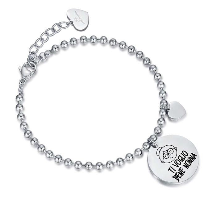 Steel Bracelet With Phrase I Love You Grandma