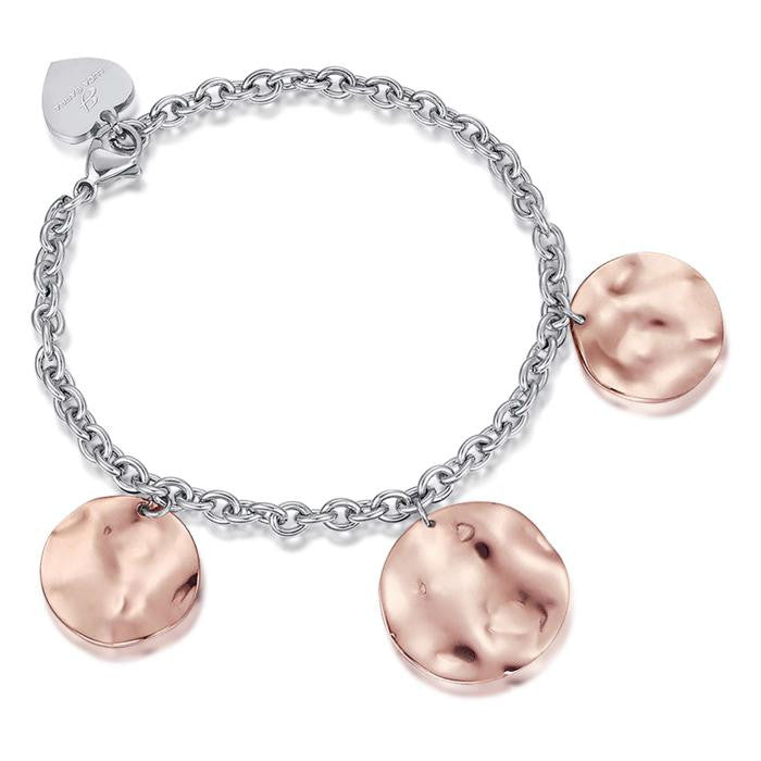 Bracelet en acier avec éléments en acier IP or rose avec effet martelé.