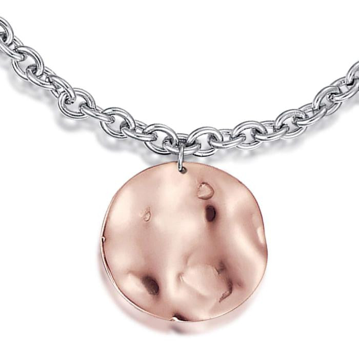 Bracelet en acier avec éléments en acier IP or rose avec effet martelé.