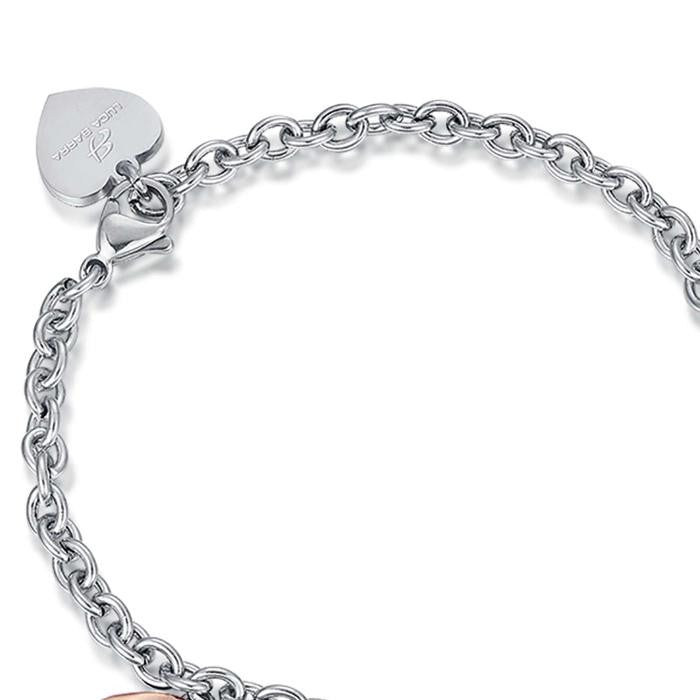 Bracelet en acier avec éléments en acier IP or rose avec effet martelé.