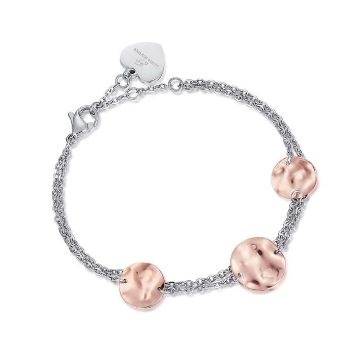Bracelet en acier avec éléments en acier IP rose effet martelé