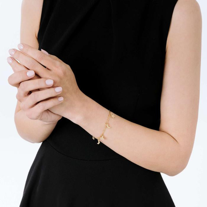 Bracciale In Acciaio Ip Gold Con Stelle E Lune
