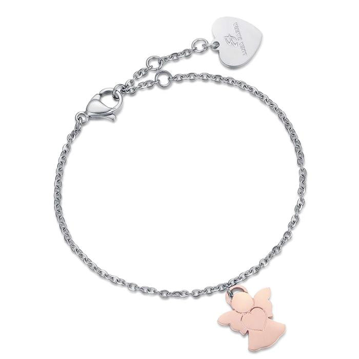 Bracelet en acier avec ange IP Rose