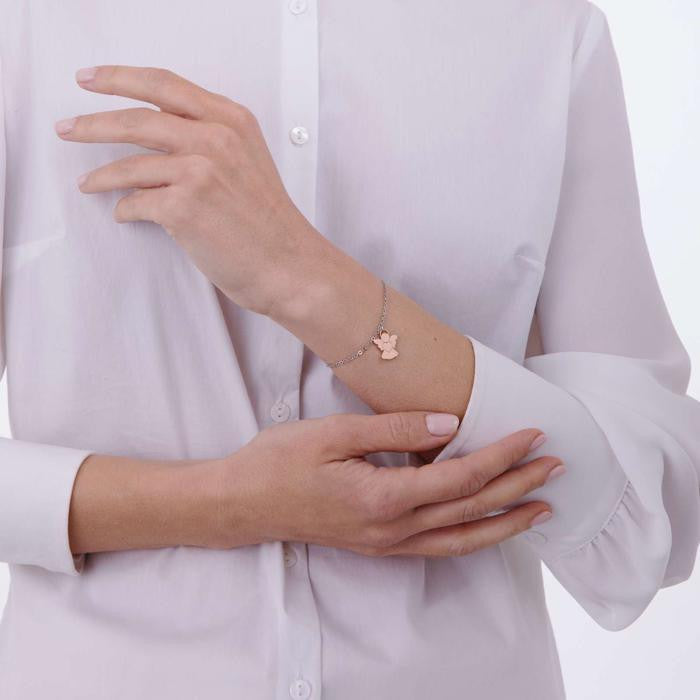 Bracelet en acier avec ange IP Rose