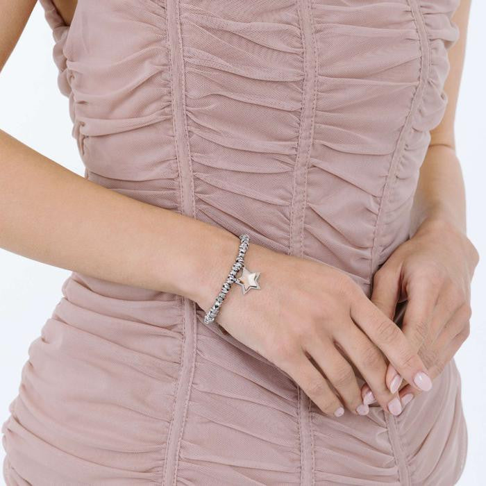Bracciale In Acciaio Con Stella E Glitter Ip Rose