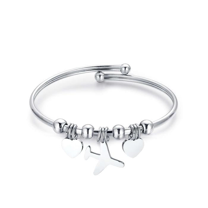 Bracelet en acier avec cœurs et avion