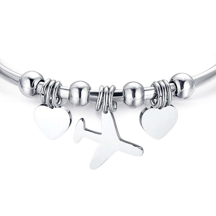 Bracelet en acier avec cœurs et avion