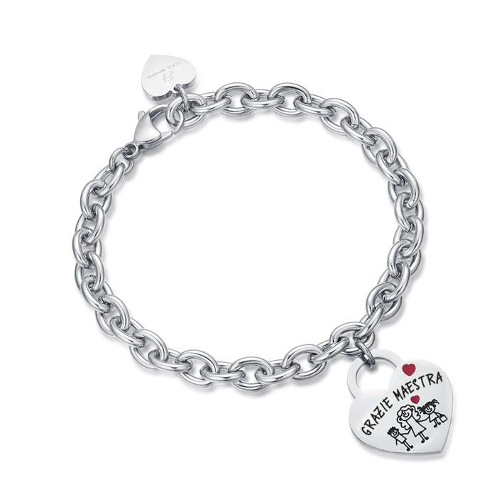 Bracelet en acier avec cœur « Merci professeur »