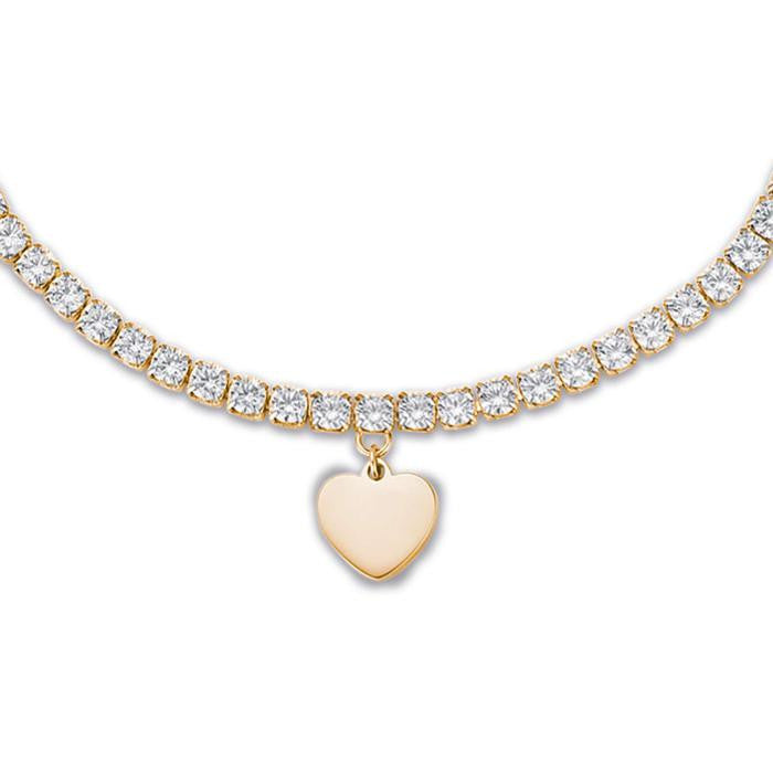 Bracelet en acier doré IP avec cœur et cristaux blancs