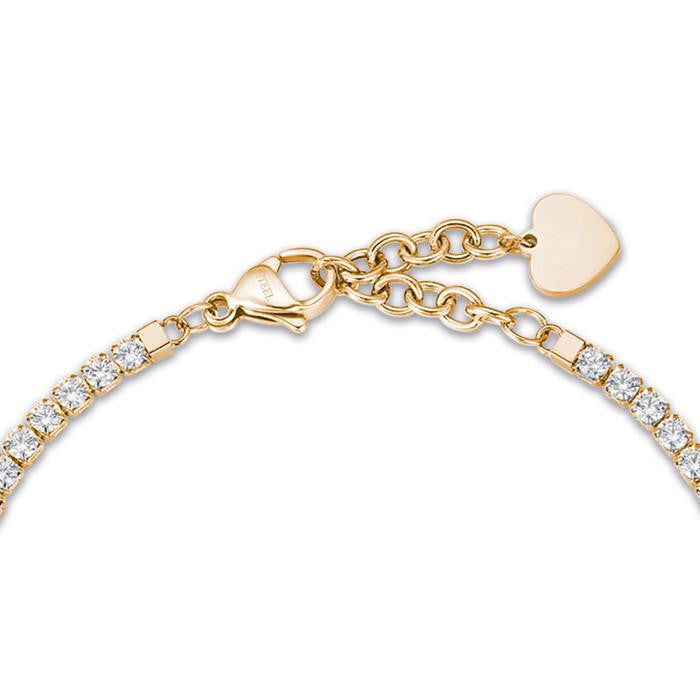 Bracelet en acier doré IP avec cœur et cristaux blancs