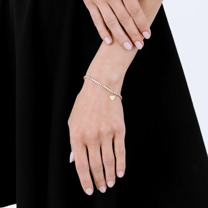 Bracelet en acier doré IP avec cœur et cristaux blancs