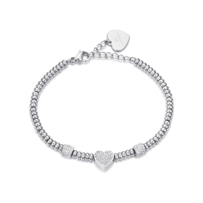 Bracelet en acier avec cœur et cristaux blancs