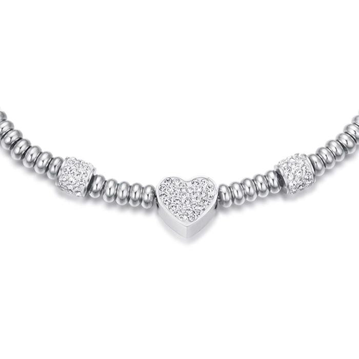 Bracelet en acier avec cœur et cristaux blancs