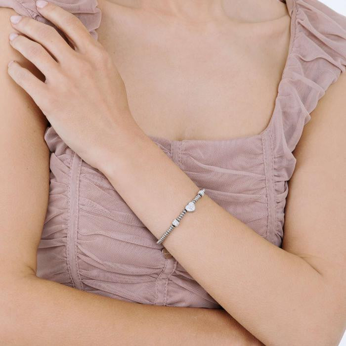 Bracelet en acier avec cœur et cristaux blancs