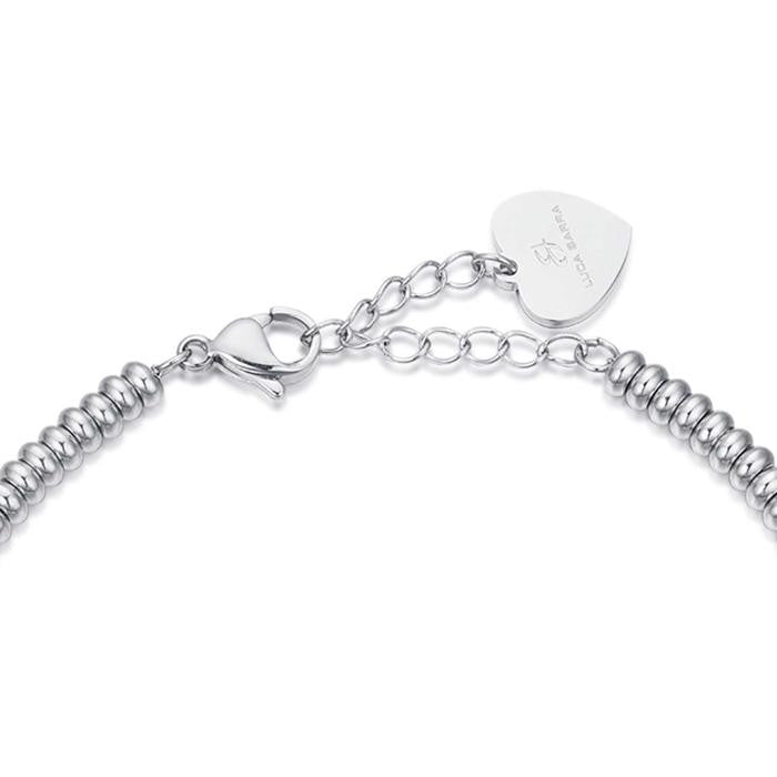 Bracelet en acier avec trèfle à quatre feuilles et cristaux blancs